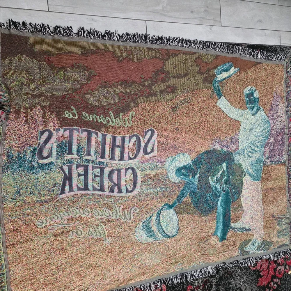 Schitts Creek Woven Tapestry Throw Blanket Welcome Town Sign Fringed 64x48 Decor